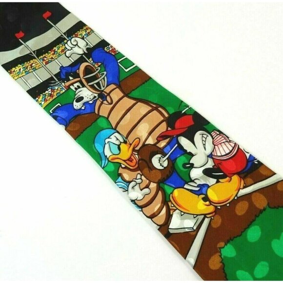 Disney Baseball Silk Tie Necktie Donald Mickey Mouse Goofy - Picture 2 of 3